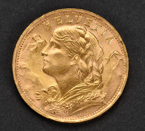 Schweiz. 20 Francs guldmønt 1935