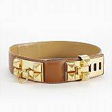 Hermès, skärp Collier de Chien i cognacsfärgat