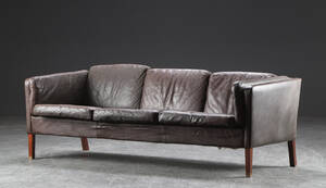 Tre-pers. sofa, læder, dansk møbelproducent