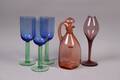 Glasföremål, karaff mm, 4 delar