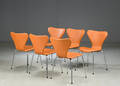 Arne Jacobsen. Seks stole model 3107. Anilinlæder 6
