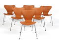 Arne Jacobsen. Sæt på seks stole syveren , model 3107, nybetrukket 6