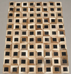 Designtæppe med felter af koskind 200x150 cm