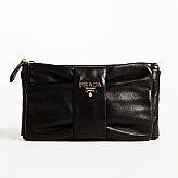 Prada, clutch, svart mjukt skinn