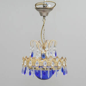 TAKLAMPA med blått glas, 1900-tal.