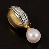 Hänge 18 k guld pärla diamanter