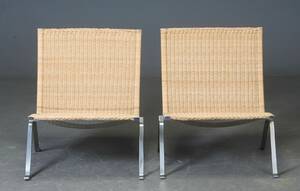 Poul Kjærholm. Par PK-22 lænestole, flet, Fritz Hansen. 2 