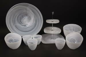 Glasservis, gräddvitsvirvlat, 9 delar