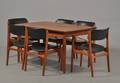 Spisebord med hollandsk udtræk og 6 Erik Buch-stole af teak med sort skai, 1960erne 7