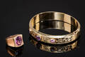 Armring og ring med ametyster. Guld