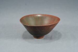 CARL HARRY STÅLHANE 1920-1990, SKÅL, RÖRSTRAND, STENGODS, HARPÄLSGLASYR I BRUNT, HÖ 7, DIAM CA 14 CM