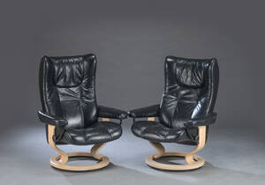 Ekornes, Norge. Par Stressless lænestole, bøg og læder 2