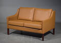 Stouby, 2-pers. sofa, brunt læder  bejdset træ
