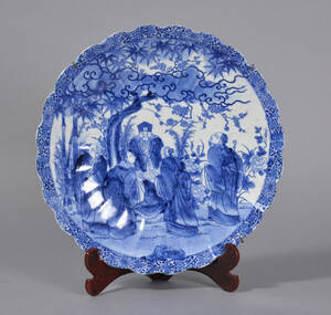 Kinesisk fad af porcelæn, blådekoreret, 1900-tallet