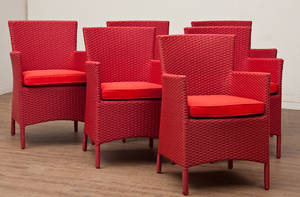 Havemøbler. Seks havestole, Rødt polyrattan 6
