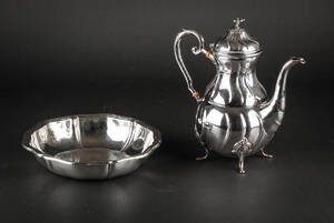 Kaffekande af sølv samt skål af sølv 2