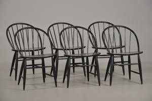 Sæt på seks sorte tremmestole, 195060erne