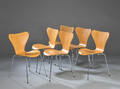 Arne Jacobsen. Sæt på seks syver stole, model 3107, bøg 6