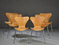 Arne Jacobsen. Sæt på seks syver stole, model 3107, bøg 6