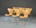 Arne Jacobsen. Sæt på seks syver stole, model 3107 i ahorn 6