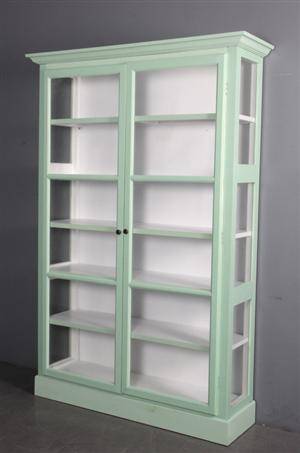 Vitrineskab, grøn bemalet  
