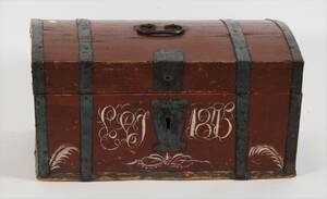 Skrin med välvt lock, allmoge, daterat 1845