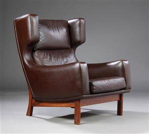 Dansk møbelproducent. Lænestol, læder, palisander