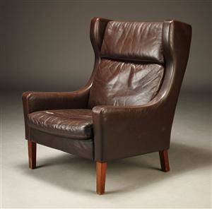 Dansk møbelproducent, øreklapstol, brunt skind