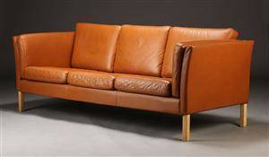 Dansk møbelproducent, tre-pers. sofa, brunt skind