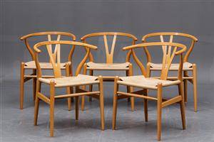Hans J. Wegner. Fem stole af bøg, Y-stole - model CH-24 5