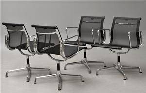 Charles Eames. Sæt på fire stole, model EA-108  næt-væv 4 