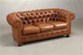 Tre-personers Chesterfield sofa, lysbrunt læder 