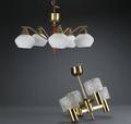 To loftlamper, messing, teak og glas 2