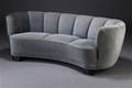 Dansk møbelproducent. Banansofa, grønt velour, 1940erne 