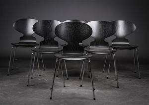 Arne Jacobsen. Seks stole, Myren 3101, nyrenoveret, nylakeret 6