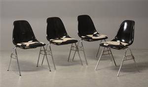 Charles Eames. Sæt på fire skalstole, model DSS 4