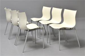 Philippe Starck. Sæt på seks stole, model Cam El Eon, hvid plast 6 