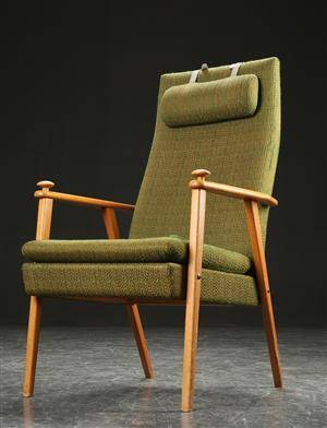 Lænestol, bøgetræ og uld, dansk møbelproducent