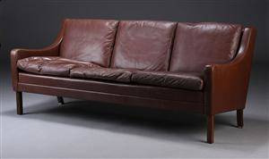 Dansk møbelproducent, tre-pers sofa, brunt læder
