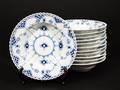 Royal Copenhagen, Musselmalet helblonde, djupa tallrikar desserttallrikar 12