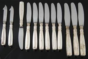 Horsens Sølvvarefabrik, diverse knive med skafter af sølv, Lotus 12