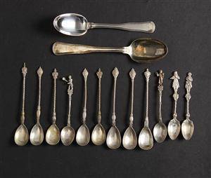 Dobbeltriflede skeer samt teskeer, sølv 14