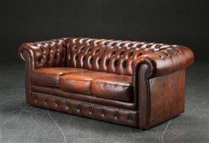 Chesterfield sofa, brunt læder