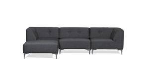 Morten Voss. THE SOFA FIFTYONE. Modulsofa med udskiftelige knapper. Antracit grå med Sky Blue knapper i Hallingdal uld.