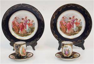 Tallrikar, ett par samt koppar med fat, ett par, Wien 4