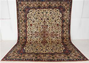 Stort lyst persisk Mashad tæppe, 390X287 cm.