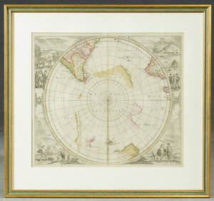 Terra Australis uncognita. Polus Antarticus. Handkolorierte Karte