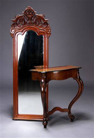 Nyrococo spejl samt konsol, mahogni, 1860erne 2