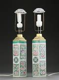 Et par sekskantede kineiske bordlamper af porcelæn, 1900-tallet 2