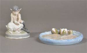 Royal Copenhagen  Kgl. P.  Bing og Grøndahl. Faun samt askebæger, nr. 439  2360 1. sort. 2 